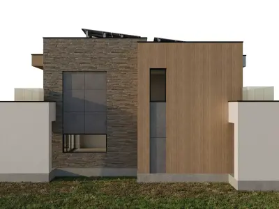 Modern Two-Story Villa With Terrace And Carport Low-poly 3D model