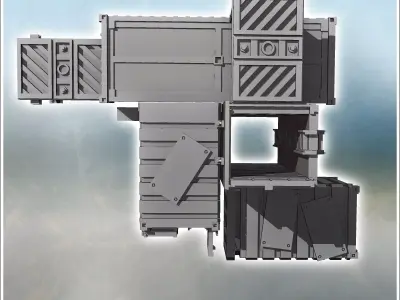 Set of containers for elevated outpost on metal stilts with acce 3D print model