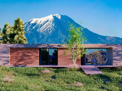 MOUNTAIN HOUSE WITH REALISTIC GRASS Low-poly 3D model