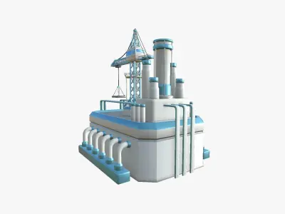 SciFi Factory A01 White Blue - Sci Fi Exterior Design Low-poly 3D model