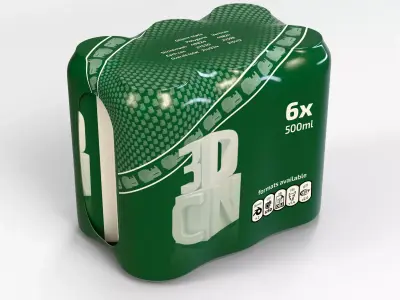 Model of 6x 500ml cans in a plastic shrinkwrap 3D model