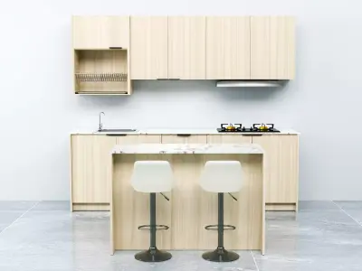 Kitchen Cabinet and Island Table Low-poly 3D model