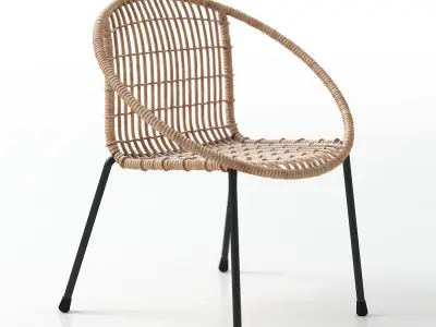 Rattan Table with Chairs 3D model