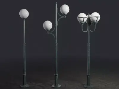 Set of Spherical Street Lamps 3D model