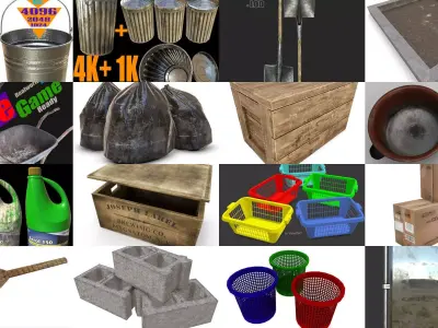 household Collection - PBR - household - low poly  3D Model Pack