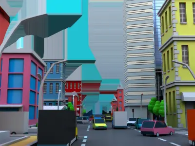 Toon City Low Poly Animated Low-poly 3D model