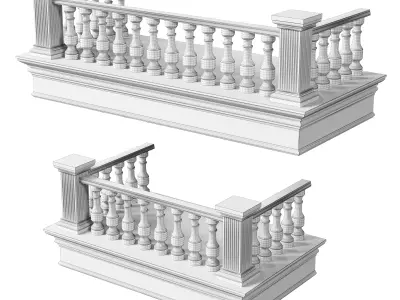 Classic Marble Balcony with Petite Marble Balusters  3D model