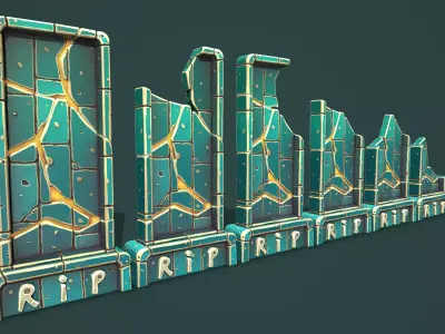 Fantasy gravestone rectangular Low-poly 3D model
