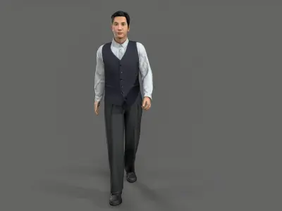 Asian waiter Low-poly 3D model