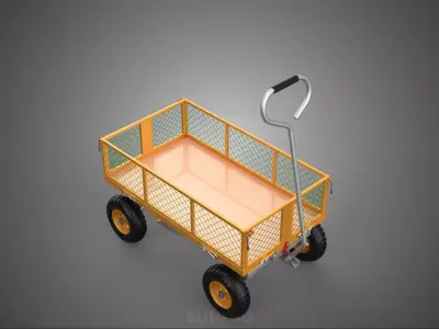 QUAD FOUR 4 WHEELED CAGE GARDEN WAGON CART WHEEL BARROW TRAILER 3D model