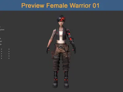 Character Female Warriors 01 - Ready for game Low-poly 3D model