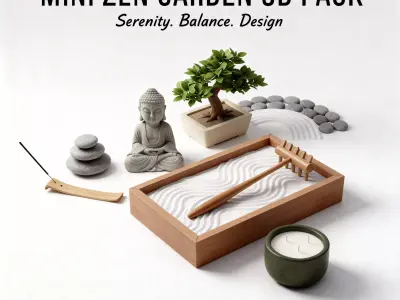 Mini Zen Garden 3D Model Pack  8  Props Low-poly 3D model
