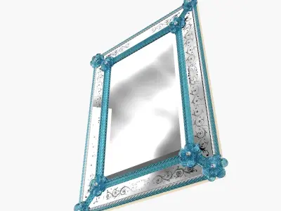 Murano Venetian Blue Floral Etched Wall Mirror 3D model