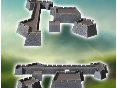 Modular set of stone defensive walls with forts 2 - Medieval Got 3D print model