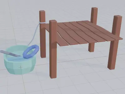 Wooden dock and small boat Low-poly 3D model