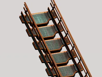 Sci-fi escalator stairs Low-poly 3D model