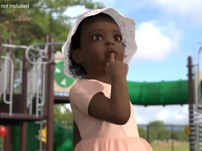  Little African Girl Light Skin in Summer Rigged 