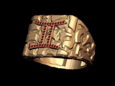 Diamond Gemini Horoscope Zodiac Nugget Ring  3D print model