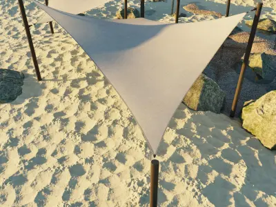 Shade Canopyvs rocks and sand vs rotang table and stool 3D model