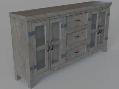 Somette Four Door Three Drawer Media Credenza Carrier Grey 3D model