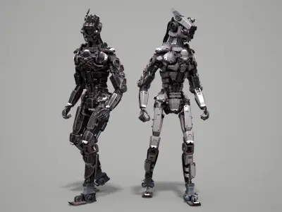 Rigged sci-fi robot character Low-poly 3D model