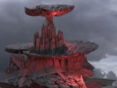 Sci-Fi Dark Alice Themed Mushroom Town 3D model