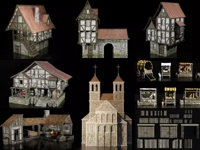 medieval town - set constructor 3D Model Pack