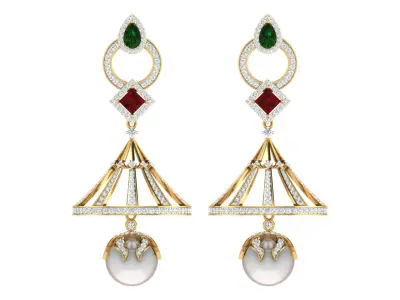 Yellow gold diamond earring-EZ ER-13 3D print model