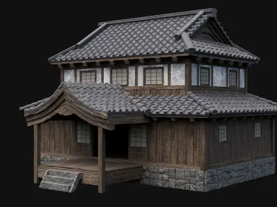 JAPANESE BIG FEUDAL HOUSES HUTS VILLAGE BUILDINGS COLLECTION Low-poly 3D model