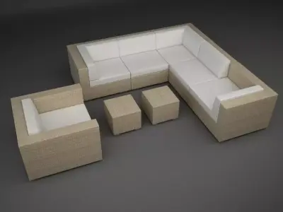 Modular Rattan Furniture Set 4 3D model