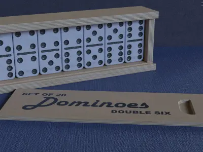 Set of 28 dominoes and a box 3D model