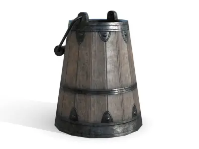 Old Wooden Bucket Low-poly 3D model