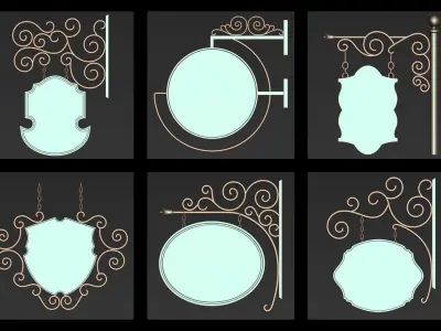 30 Iron Hanging Sign Board Base and High Mesh Vol 3 3D model