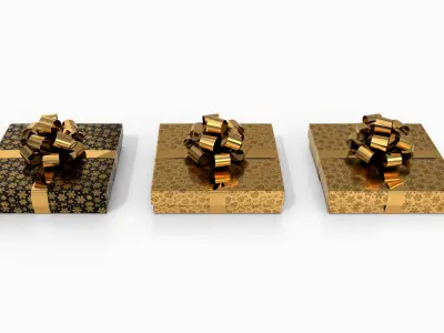  Gift Boxes - Flat Set with Glossy Ribbon Rosette 