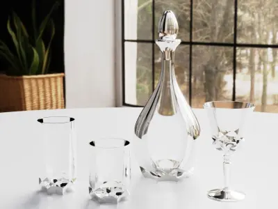 Glass Set of glasses and decanter on table 3D model