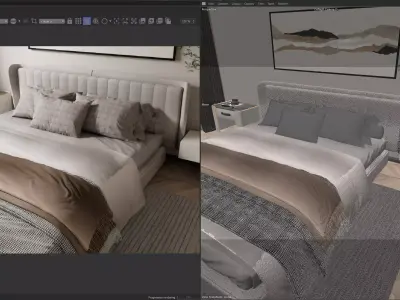 Cozy Modern Master Bedroom Interior C4D  Redshift 3D model
