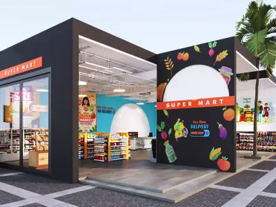 Realistic 3DModel  Modern Grocery Shop Detail Interior and Outer 3D model