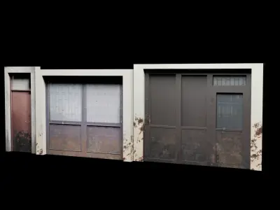 3 Doors Dirty with Dirty Textures Low-poly 3D model