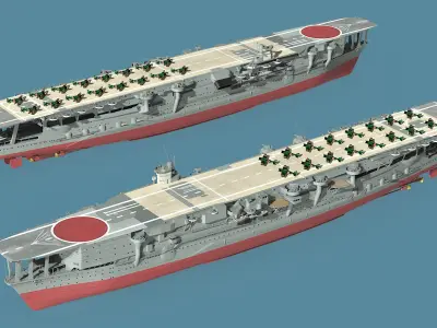  Japanese Aircraft Carrier Kaga with A6M Zero Light Deck Fighters 