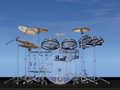 Drums Pearl Acrylic Full Set with Cymbals and Rototoms 3D model