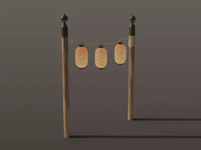 Japanese lantern pole Low-poly 3D model
