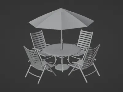 Patio outdoor table with chairs and umbrella 2 3D model
