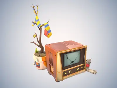 Cartoon indoor props TV electromechanical fan refrigerator radio Low-poly 3D model
