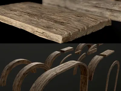 Wooden Planks Poles  Arches and Beams 52 pieces and four assets 3D Model Pack