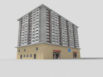 low poly commercial building 2 Low-poly 3D model