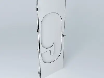 Wording 9 3D door very detail with glass lock and hinger Free 3D model