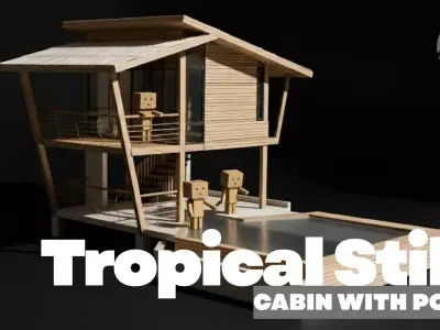 Tropical Stilt Cabin with Pool - Home at Weekend - Tiny Home 3D model