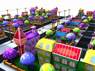 3D Cartoon city toon Low-poly 3D model