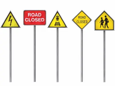  Set of road signs Free low-poly 3D model