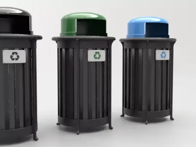 Metal Street Trash Bin 4K PBR Game Ready UV Unwrapped vol 05 Low-poly 3D model